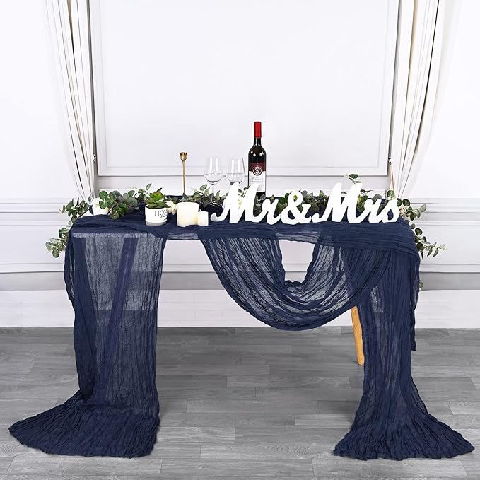 12 Pack 10Ft Navy Blue Cheesecloth Table Runner 35 x 120 inch Boho Gauze Cheese Cloth Table Runner Vintage Rustic Sheer Runners for Wedding Bridal Shower Birthday Party Cake Table Decorations