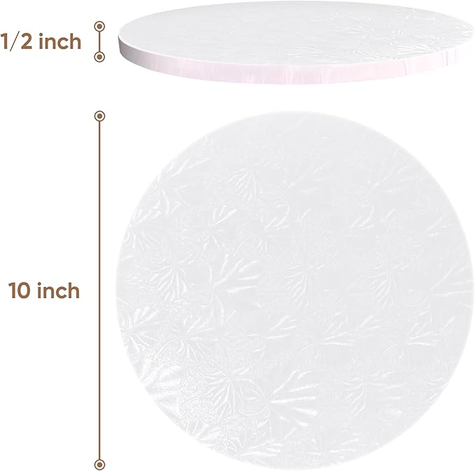 Cakebon Cake Boards - Sturdy 1/2 Thick Drums - 10 Inch Professional Fully Wrapped Edges White 3-Pack