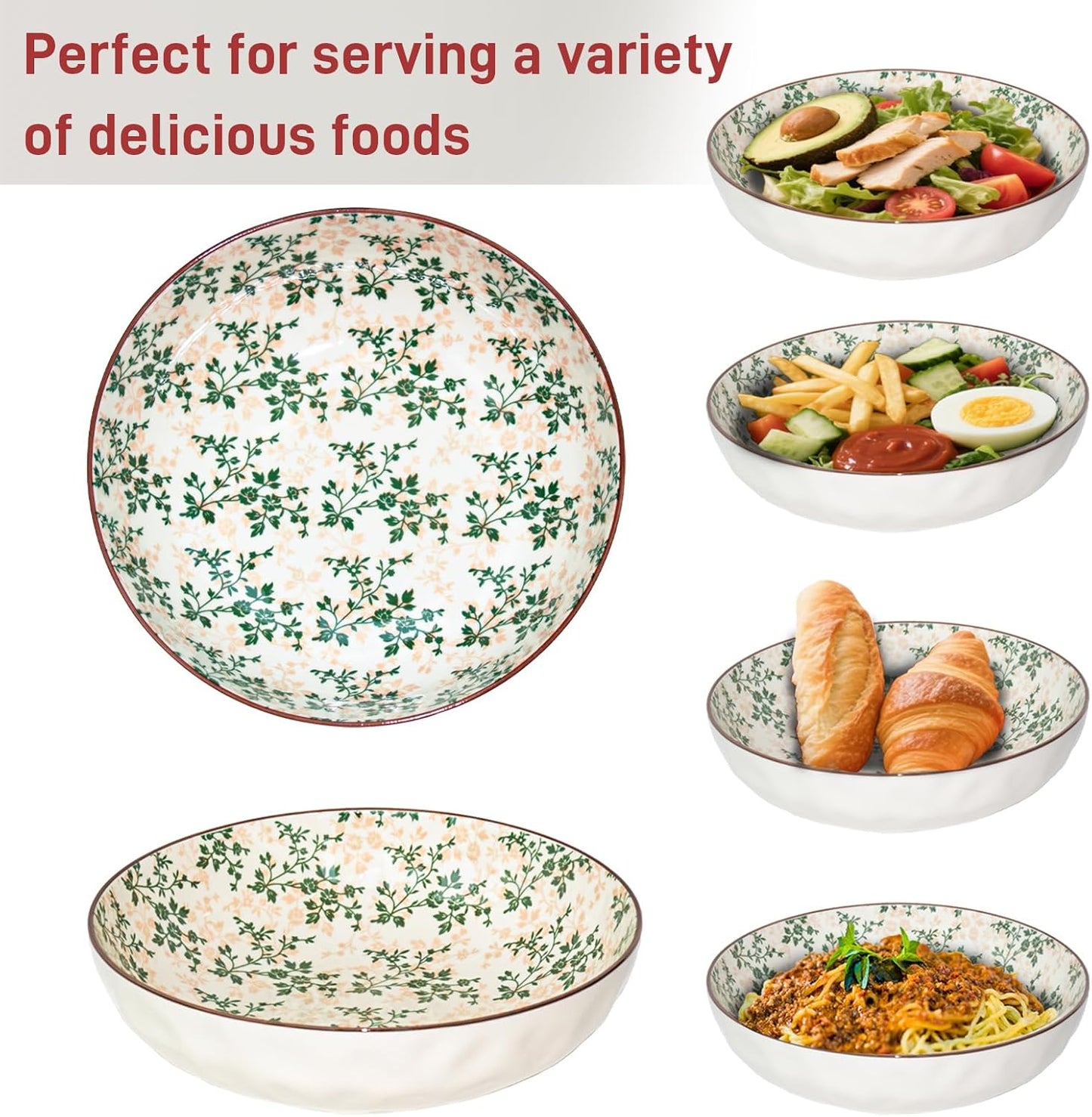 75 Oz Serving Bowls,Bohemian Style Large Porcelain Dishes for Entertaining Parties,Big Bowls for Eating Soup, Salad, Pasta, Fruit, Chips, 10.3 Inch Diameter (orange Beige)