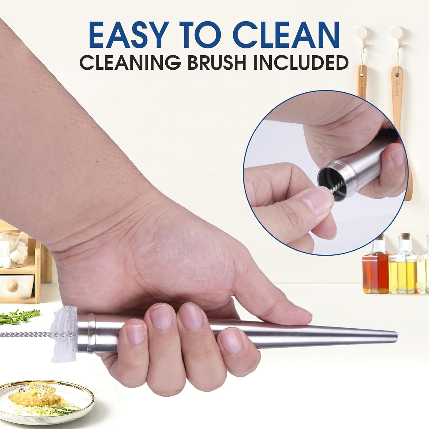 Turkey Baster with Silicone Suction Bulb, Stainless Steel Food Grade Turkey Baster for Cooking, Baking, Injecting Marinade ，Black