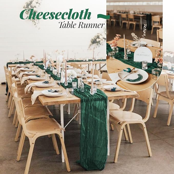 Aktor 6 Pack Christmas Table Runner 10Ft Emerald Green Cheesecloth Table Runner Gauze Boho Semi Sheer Cheese Cloth Fabric Runners for Wedding Birthday Baby Shower Party Decoration（Emerald Green）