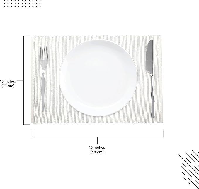Encasa XO Dining Placemat Set of 6 | Solid Solid Off White Color | Fine Ribbed Cotton Table mat | Size 19x13 in |for Dining Table Fall Decoration, Holiday & Christmas Festivals - Machine Washable