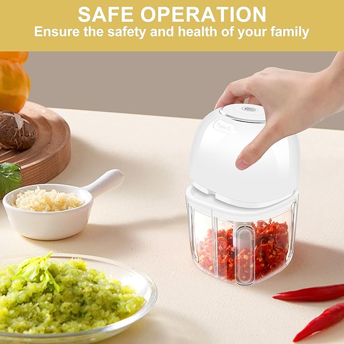 350ML Electric Garlic Chopper, Portable Mini Food Processor, USB Garlic Mincer Masher with 6 Stainless Steel Blade, Rechargeable Vegetable Chopper for Ginger, Chili, Meat, Spices