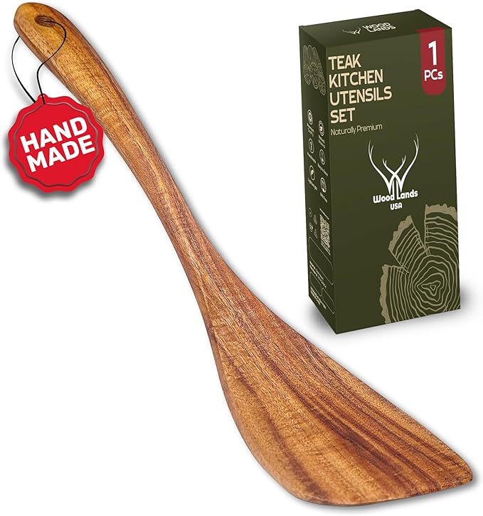 Wooden Spatula for Cooking, Teak Wood Spatula for non stick frying pan With Long Handle - Wooden Pancake Spurtle Non-Stick Cooking Utensils for kitchen use