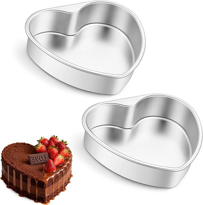 E-far 9.5 Inch Heart Cake Pan, 2Pcs Stainless Steel Heart Shaped Cake Mold, Large Cake Tin Baking Pan for Valentine’s Day Anniversaries Wedding, Non-Toxic & Dishwasher Safe