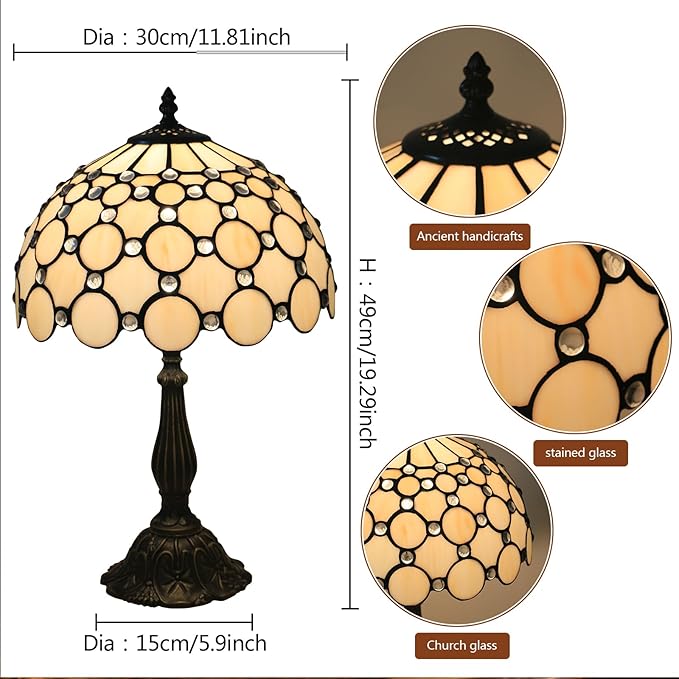 Tiffany Lamp Yellow Style Stained Glass Lamp 12 Inches Vintage Table Lamp for Bedroom, Bedside Und Reading Desk Light