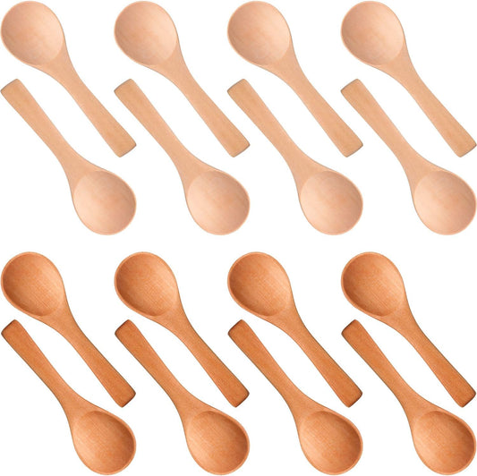 Boao 50 Pcs Small Wooden Spoons, 3.5'' L, Mini Wood Natural Tiny Spoons Wooden Little Teaspoons for Jars Sugar Creamer Honey Spices Salt Kitchen Supplies (Mix Color)