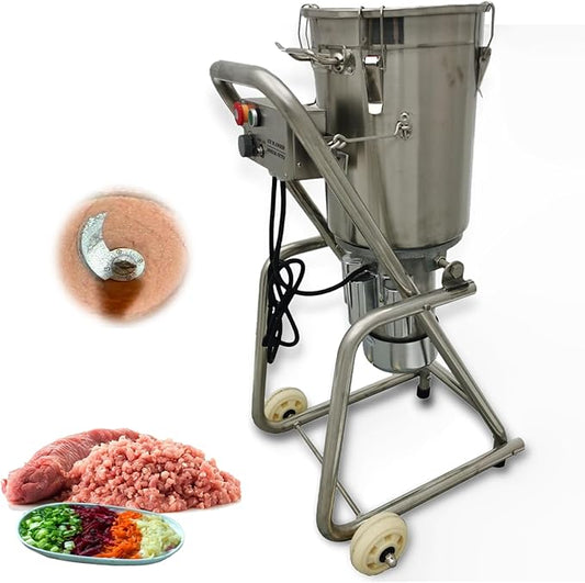 32L Commercial Food Processor, 1800W Stainless Steel Meat Grinder, Vegetable Cutter, Blender, Chopper with 2 Mobile Wheels Tiltable Bucket, for Fruits, Ginger, Garlic, Meat