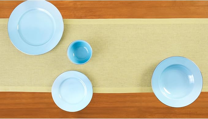 Solino Home Linen Table Runner 72 Inches Long - Athena, 100% Pure Linen Chambray Yellow Table Runner 14 x 72 Inch for Dining