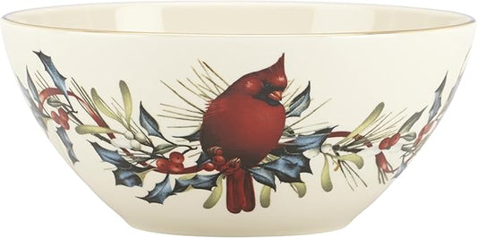 Lenox 847256 Winter Greetings 7" Bowl,Red / Green, Christmas Dinnerware