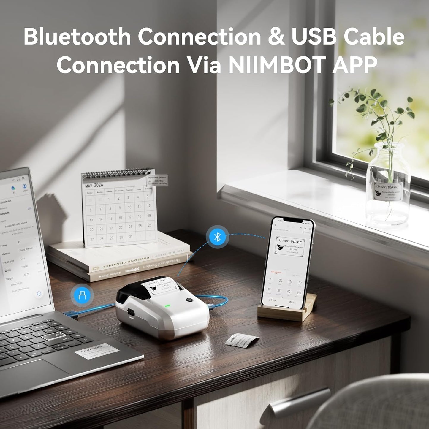 NIIMBOT B1 Label Maker with Tapes, 2 Inch Portable Thermal Label Printer for Home School Office Small Business, Address, Bakery, Crafts, Retail, Support Smartphones & PC, Silver