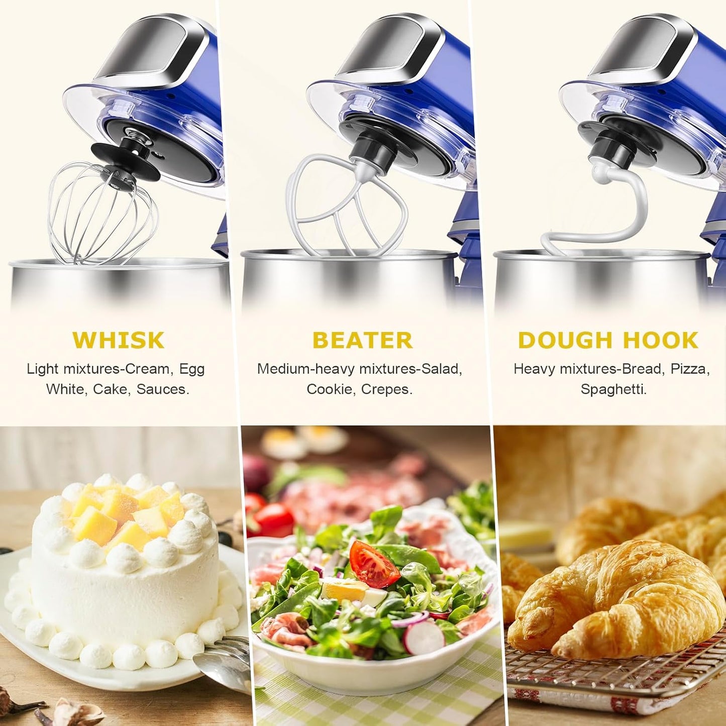 Kitchen in the box Stand Mixer,3.2Qt Mini Electric Food Mixer,6 Speeds Portable Lightweight Kitchen Mixer for Daily Use with Egg Whisk,Dough Hook,Flat Beater (Reflex Blue)