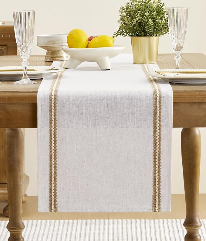 Wracra Jute Farmhouse Table Runner, Macrame Rustic Dining Table Runners 108 Inches Long for Everyday Use, 14x108 Inches, Jute