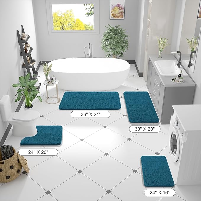 OLANLY Bathroom Rugs 59x20, Extra Soft Absorbent Chenille Bath Rugs, Rubber Backing Quick Dry, Machine Washable Bath Mats for Bathroom Floor, Tub and Shower, Home Decor Accessories, Peacock Blue