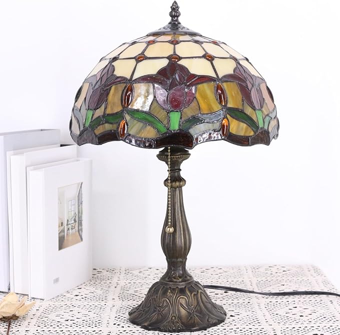Table Lamp Base Replacement Only, Wide 6 Height 18 Inch, Fit for 8, 10, 12 Inch Tiffany Style Stained Glass Lampshade, Dark Bronze Finish,Resin, Push Switch On Cord