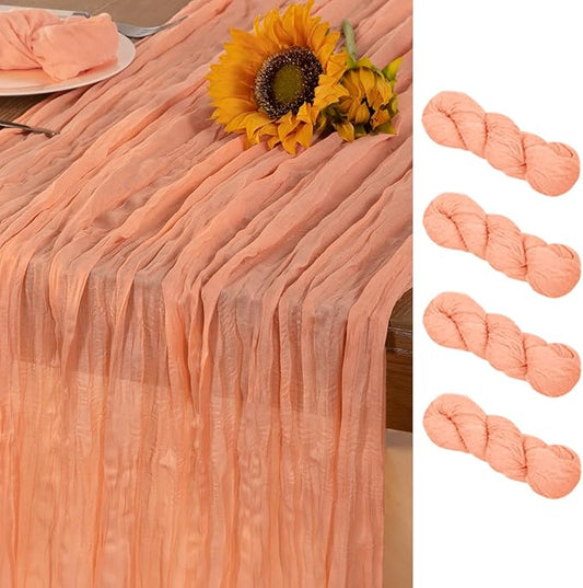 Peach Cheesecloth Table Runner 4 Pack Christmas Table Runners Boho Gauze 120 Inches Cheese Cloth Table Decor for Sweet Little Peach Baby Shower Wedding Bridal Xmas Holiday Season Decor