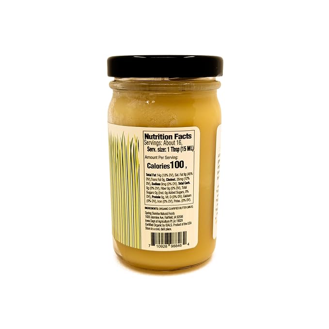 Spring Sunrise Organic Brown Ghee - Grass Fed Clarified Butter - Keto & Paleo Friendly, Lactose & Gluten Free Cooking Oil with High Smoke Point - 8 oz Jar