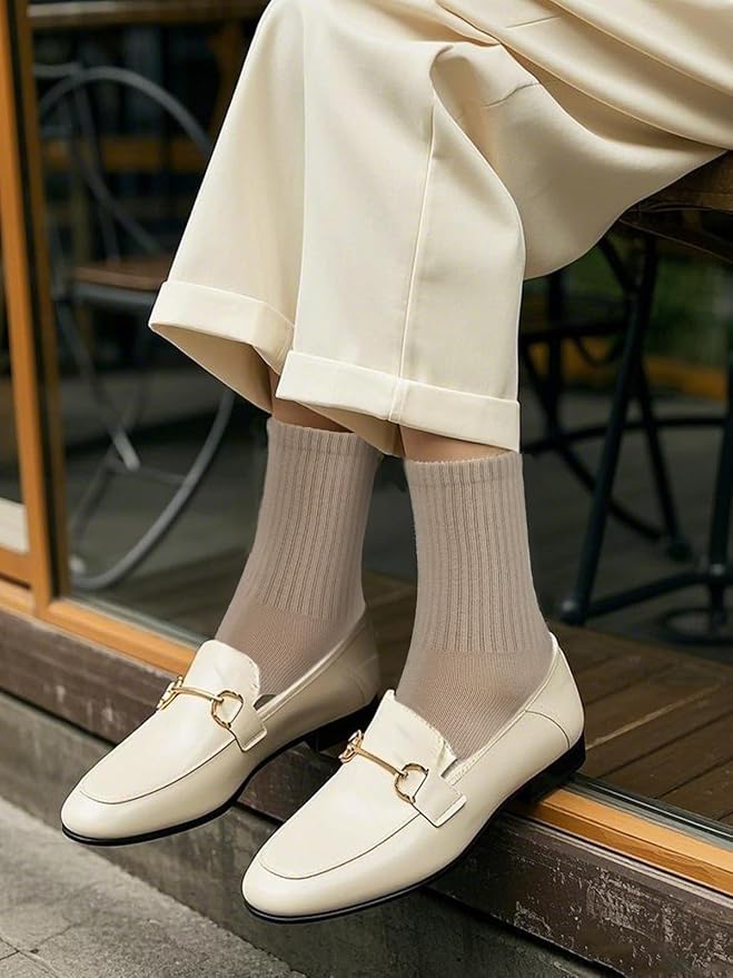 COTTON DAY Women's Soft Combed Cotton Dress Socks Seamless Toe Black White Gray Navy Blue Brown Beige