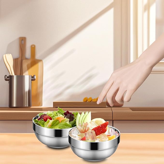 Stainless Steel Bowls, 10 Pack 15 Oz Stainless Bowl Stackable Mixing Bowls Stainless Steel Mixing Bowls, Double Wall Kitchen Bowl Set For Sauces, Rice, Noodle, Ice Cream