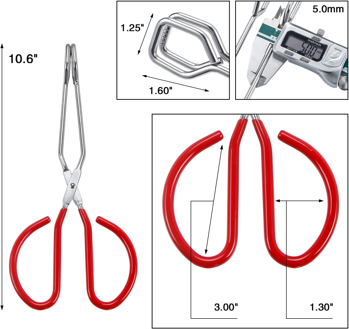 MSY BIGSUNNY Stainless Steel Scissor Tongs Heavy Duty Cooking Tongs with Soft Handles (1, red 10")