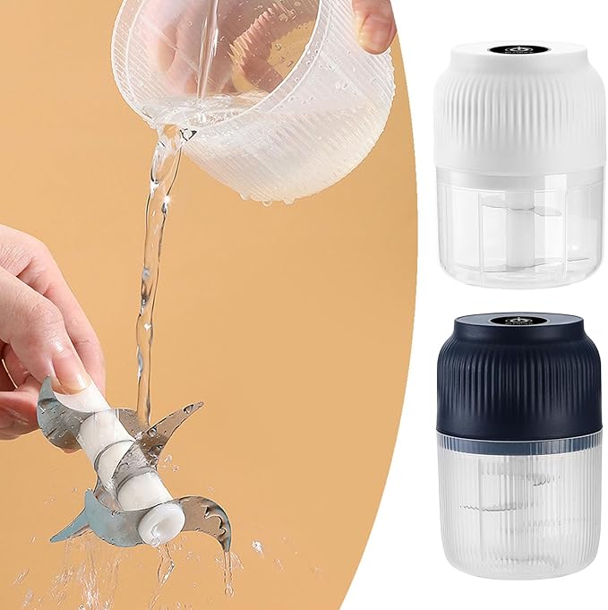 Electric Garlic Chopper, Mini Portable Veggie Cutter, 300ml Cordless Garlic Grinder Onion Masher, Portable Vegetable Cutter for Garlic, Onions, Herbs, Spices & Baby Food (Blue, 6 Blade+Egg Beater)