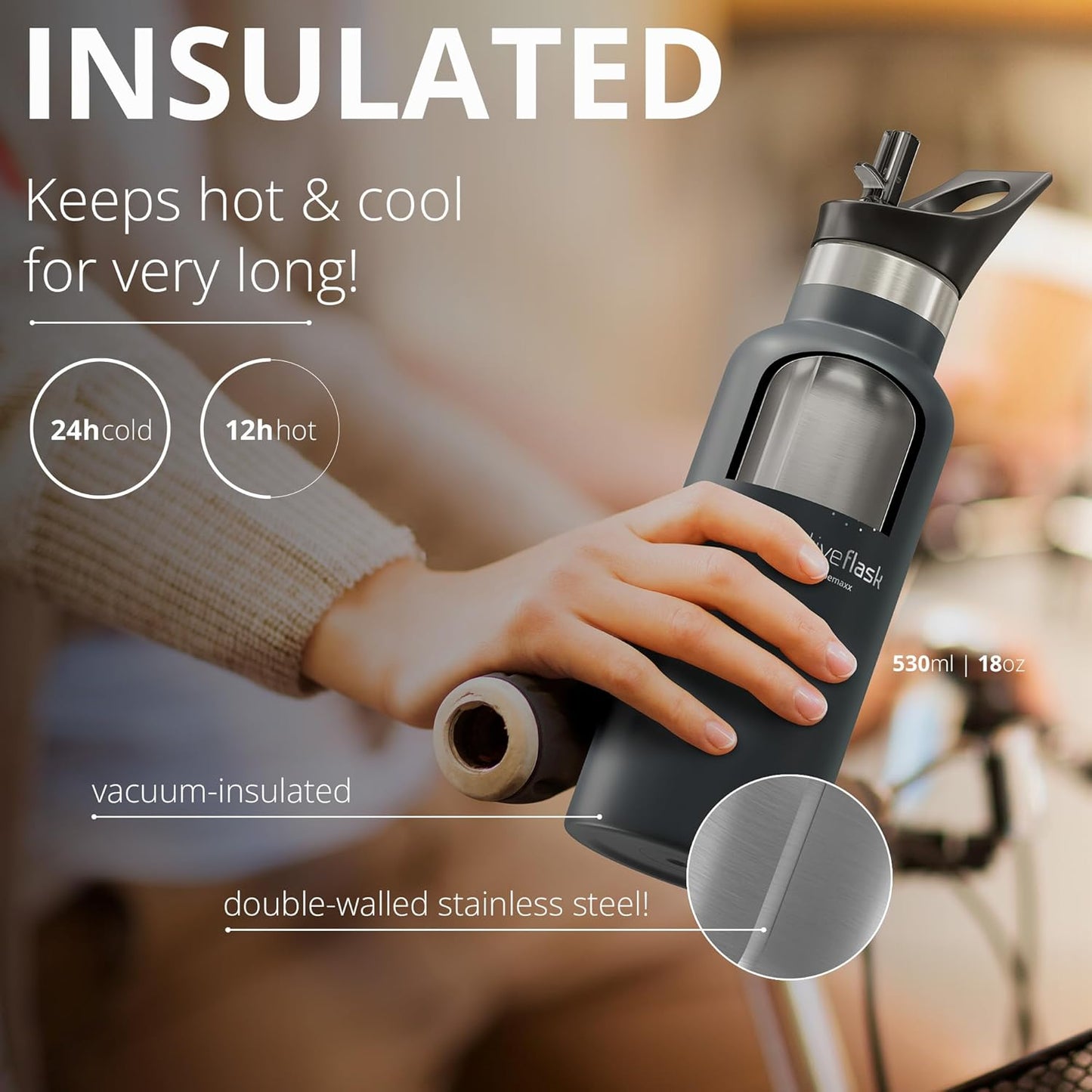 Stainless Steel Water Bottle with Straw, Infuser & 3 Lids: 18/32 OZ Leak-Proof Vacuum Insulated ACTIVE FLASK Drinking Bottles Hot Cold: Double Walled Outdoor Drink Thermo Mug Tea Coffee Sport Gym Bike