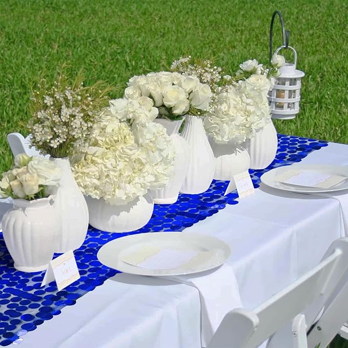 12 x 108 Inch Royal Blue Sequin Table Runner Glitter Rectangle Big Sequin Table Runner for Wedding Party Birthday Christmas Halloween Decoration (1 Pack)
