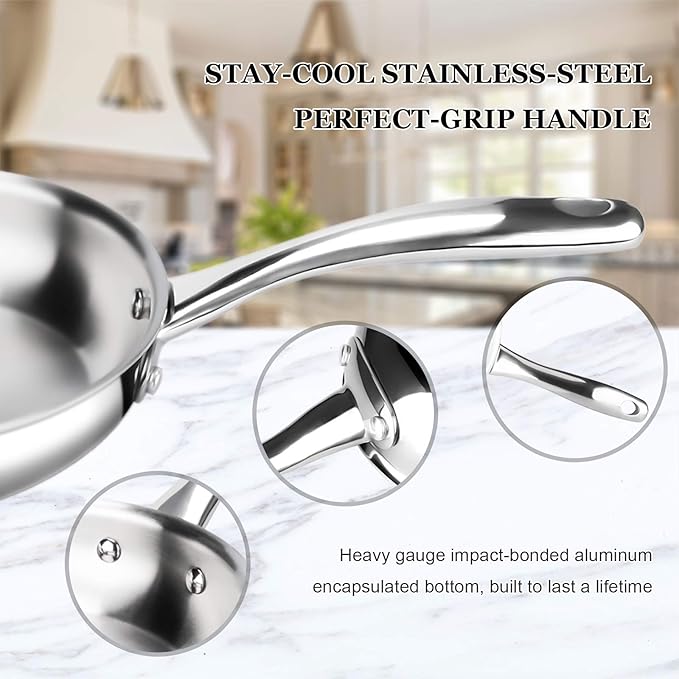 Duxtop Whole-Clad Tri-Ply Stainless Steel Stir-Fry Pan Kitchen Induction Cookware 10 Inches