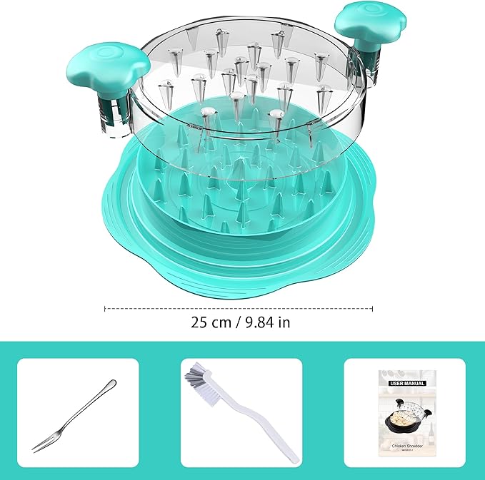 Chicken Shredder Large Chicken Breast Shredder Tool Twist with Brush&Fork, Visible Meat Shredder Machine, Anti-Slip Strip, Ergonomic Handle, BPA Free, Pork Beef Chicken(Mint Green)