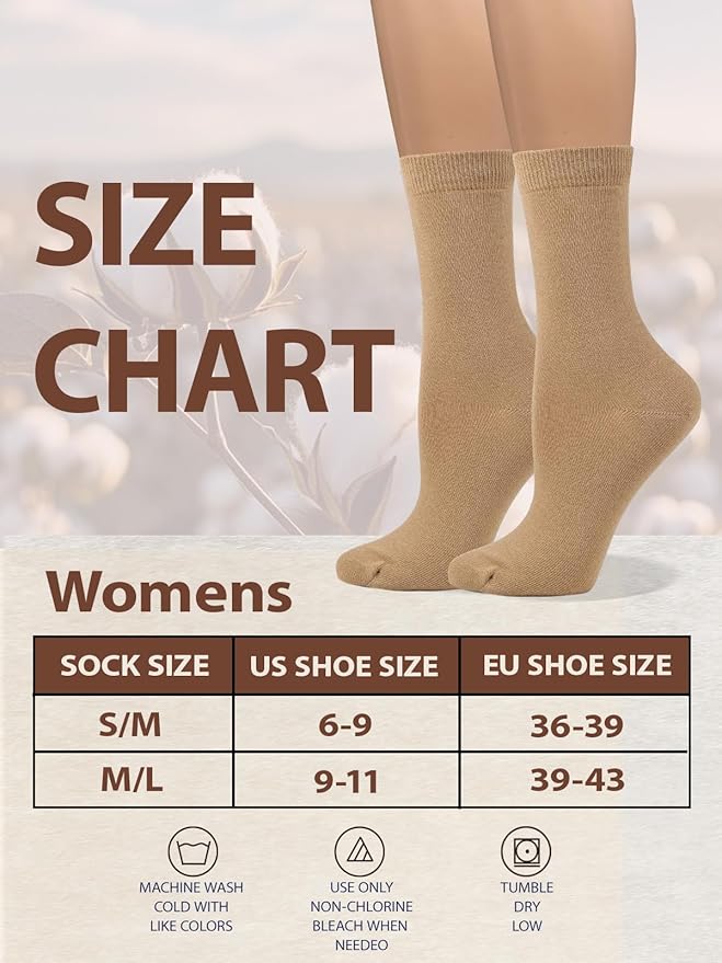 COTTON DAY Women's Soft Combed Cotton Dress Socks Seamless Toe Black White Gray Navy Blue Brown Beige