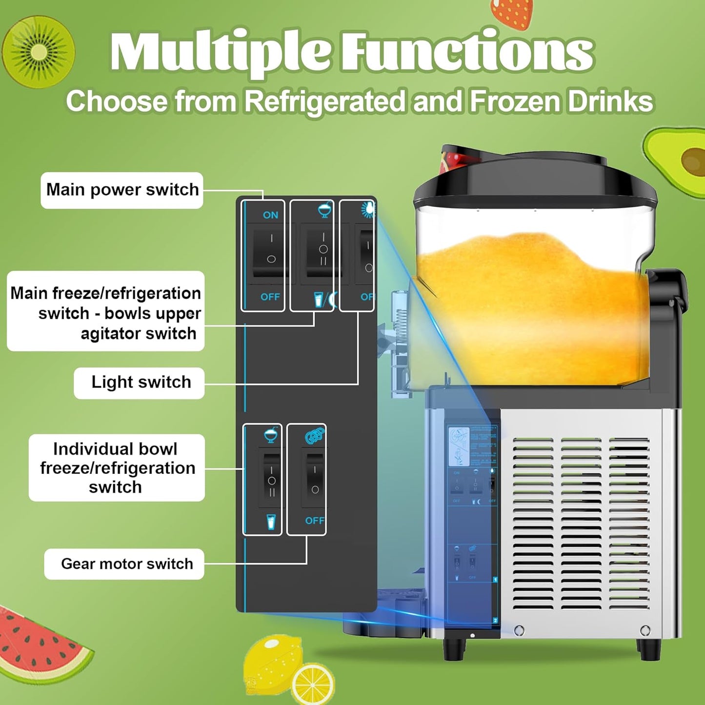 Commercial Slushie Machine, Slushy Machine for Home, 12L Slushie Maker Frozen Drink Maker, No Ice Need, Slush Cocktail Margarita, Smoothie Machine, Kitchen Appliances, Party Bar Amusement Park