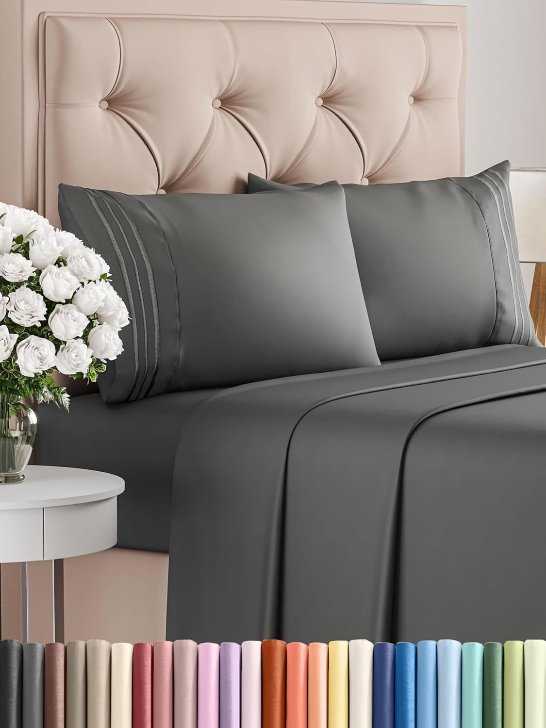 Queen Size 4 Piece Sheet Set - Comfy Breathable & Cooling Bed Sheets Set - Hotel Luxury Bedding for Women, Men, Kids, Teens, Boys & Girls - Deep Pockets, Ultra-Soft, Wrinkle Free - Oeko-Tex - Charcoal