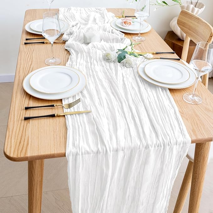 Wokceer Cheesecloth Table Runner 12Pack 10FT Ivory White Gauze Christmas Cheese Cloth Table Runner for Party Rustic Boho Sheer Thanksgiving Table Runners for Baby Bridal Shower Wedding Easter Table