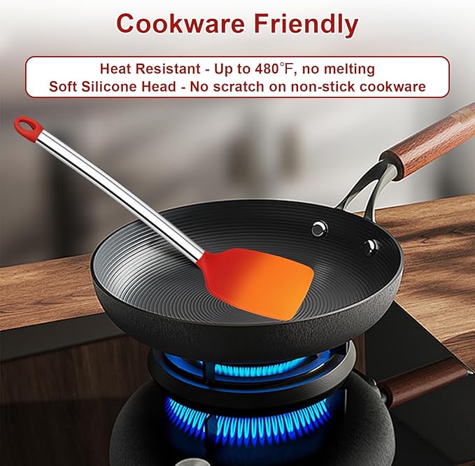 8 PCS Silicone Kitchen Utensils, Vayvnt Large Cooking Utensils Set for Nonstick Cookware, Silicone Spatula Set Includes Spoons and Tongs, Kitchen Essentials for Cooking & Baking, Dishwasher Safe, Red