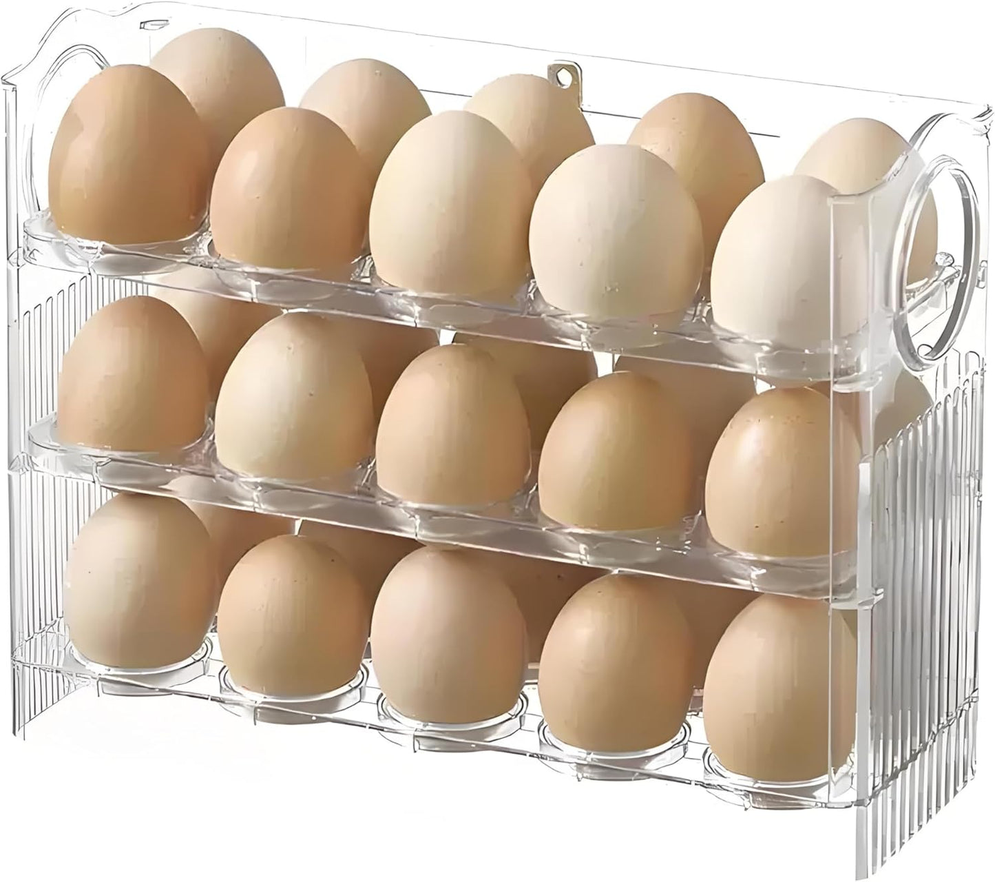 Auto-Flip egg storage for refrigerator，side fridge storage rack egg tray for refrigerator，Eggs Holder Countertop with Timers, Space-Saving Eggs Dispenser for Refrigerator, 30 Eggs Container for