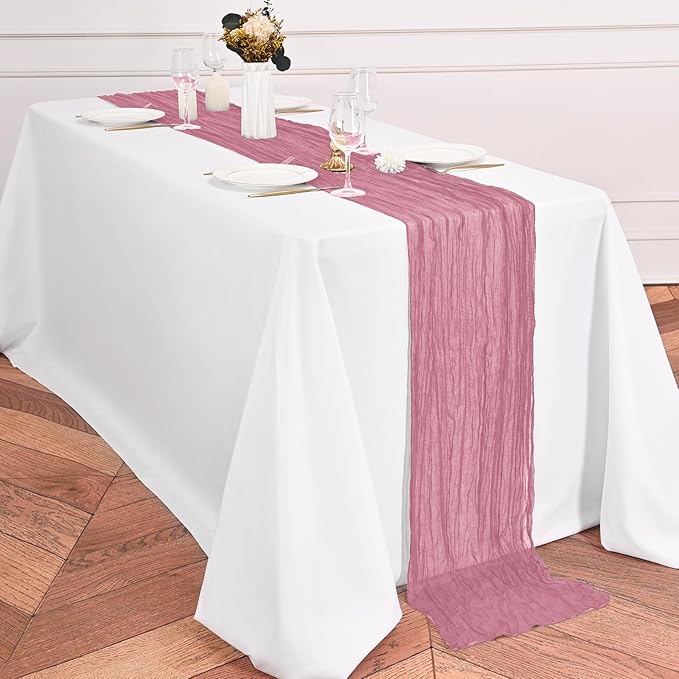12 Pack Dusty Rose Table Runner 10Ft Long Cheesecloth Table Runner Rustic Gauze Table Runner Romantic Sheer Fabric Cheese Cloth Table Runners for Wedding Party Bridal Baby Shower
