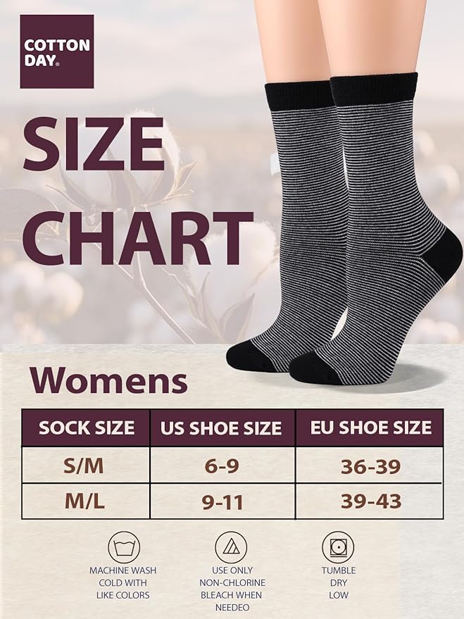 COTTON DAY Women's Soft Combed Cotton Dress Socks Seamless Toe Black White Gray Navy Blue Brown Beige
