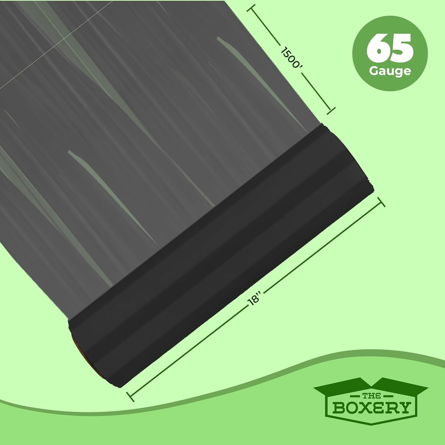 The Boxery- 18''X1500' Per Roll Stretch Wrap (Black)-4 Rolls/6000 Feet Total (65 Gauge) Industrial Grade,Stretch Wrap Film Black Cling Plastic for Shipping, Moving and Packaging