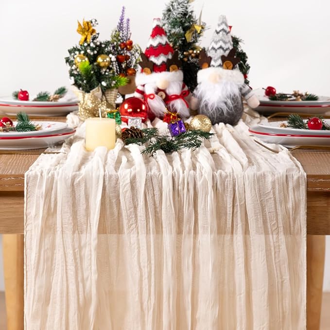 Ivory White Cheesecloth Table Runner 6 Pack Christmas Table Runners Boho Gauze 120 Inches White Cheese Cloth Table Decor for Xmas Holiday Season Parties Weddings Bridal Baby Shower