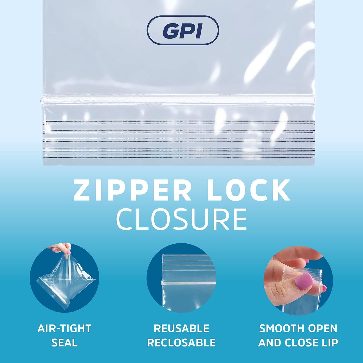 GPI Pack Of 100 10" x 13" CLEAR PLASTIC RECLOSABLE ZIP BAGS - 2 mil Poly Baggies With Resealable Zip Top Lock For Fabrics, Clothing, Documents, Food, Household & Office supplies.