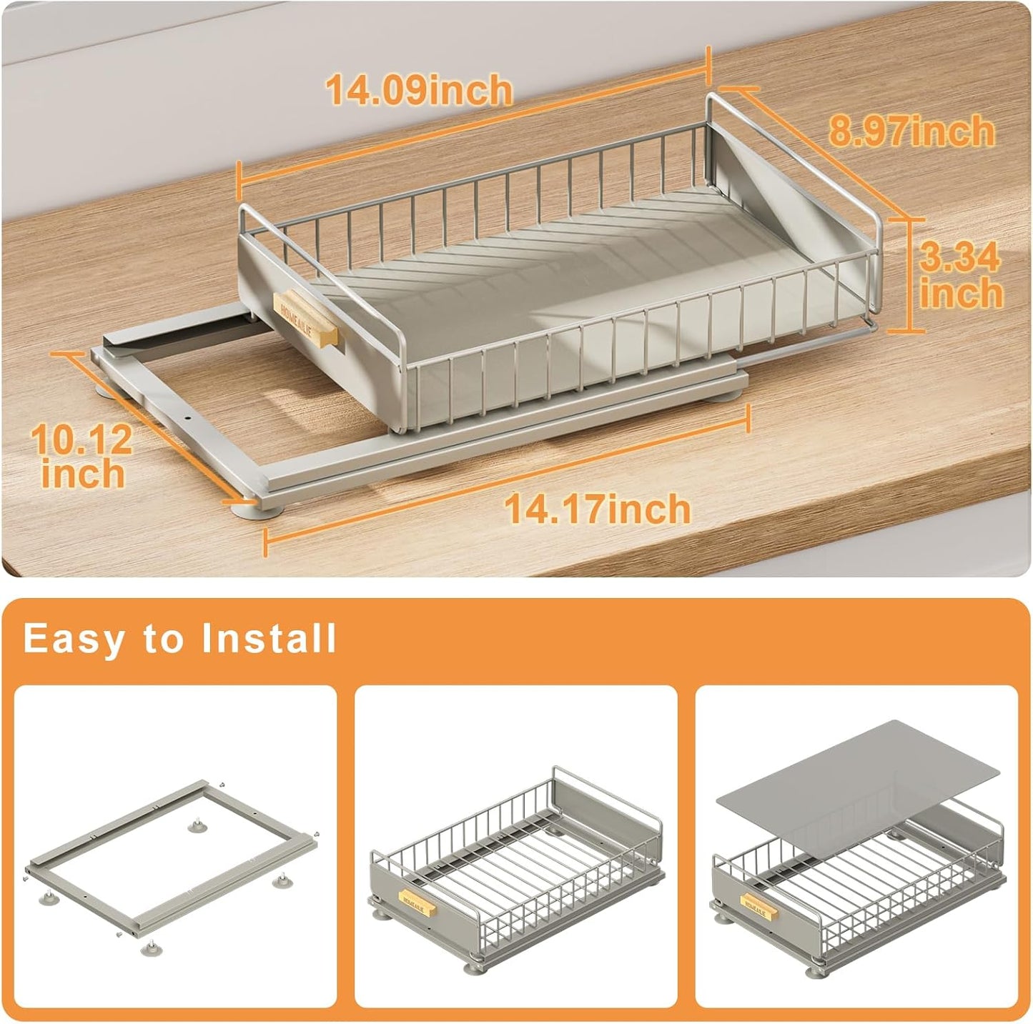 Under Sink Organizer, Single Tier Metal Pull Out Sliding Drawer Shelf for Kitchen Bathroom Cabinet Storage, Sturdy Rack – Gray