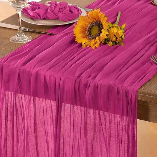 Hot Pink Cheesecloth Table Runner 4 Pack Christmas Table Runners Boho Gauze 120 Inches Fuschia Cheese Cloth Table Decor for Xmas Holiday Season Parties Weddings Bridal Baby Shower Birthday