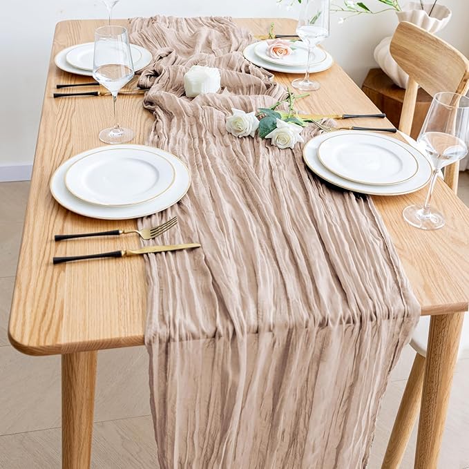 Wokceer Cheesecloth Table Runner 3Pack 10FT Nude Pink Boho Gauze Cheese Cloth Table Runner for Party Long Rustic Sheer Table Runners for Baby Bridal Shower Wedding Easter Table Decor