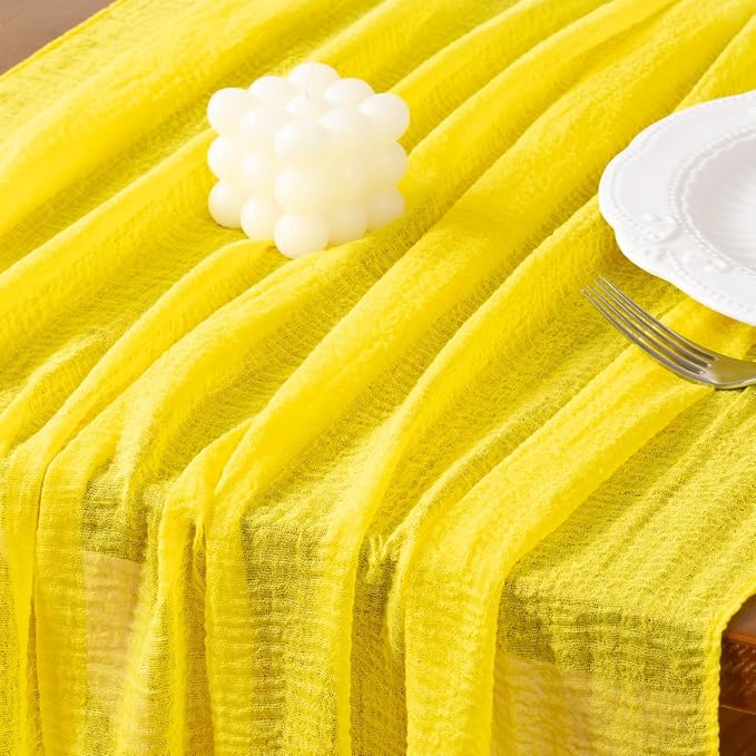 Socomi 6pcs Yellow Cheesecloth Table Runner Fall Thanksgiving Gauze 120 Inch Rustic Boho Cheese Cloth Runner for Wedding Party Baby Bridal Shower Centerpiece Decoration Holiday Home Decorations