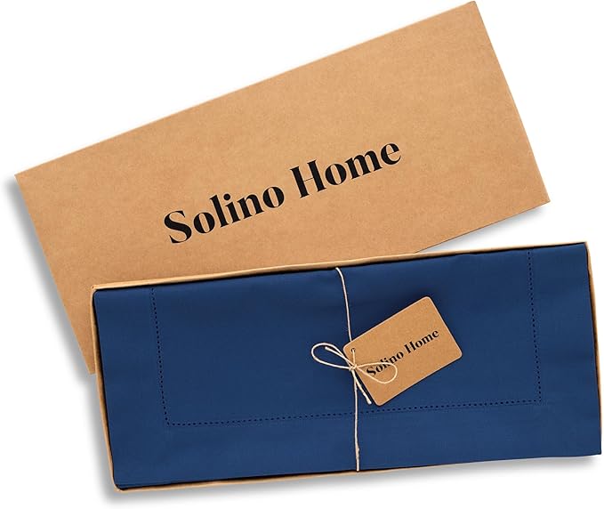 Solino Home Cotton Linen Lapis Blue Table Runner 72 Inches Long - Hemstitch Table Runner 14 x 72 Inch for Dresser, Dining