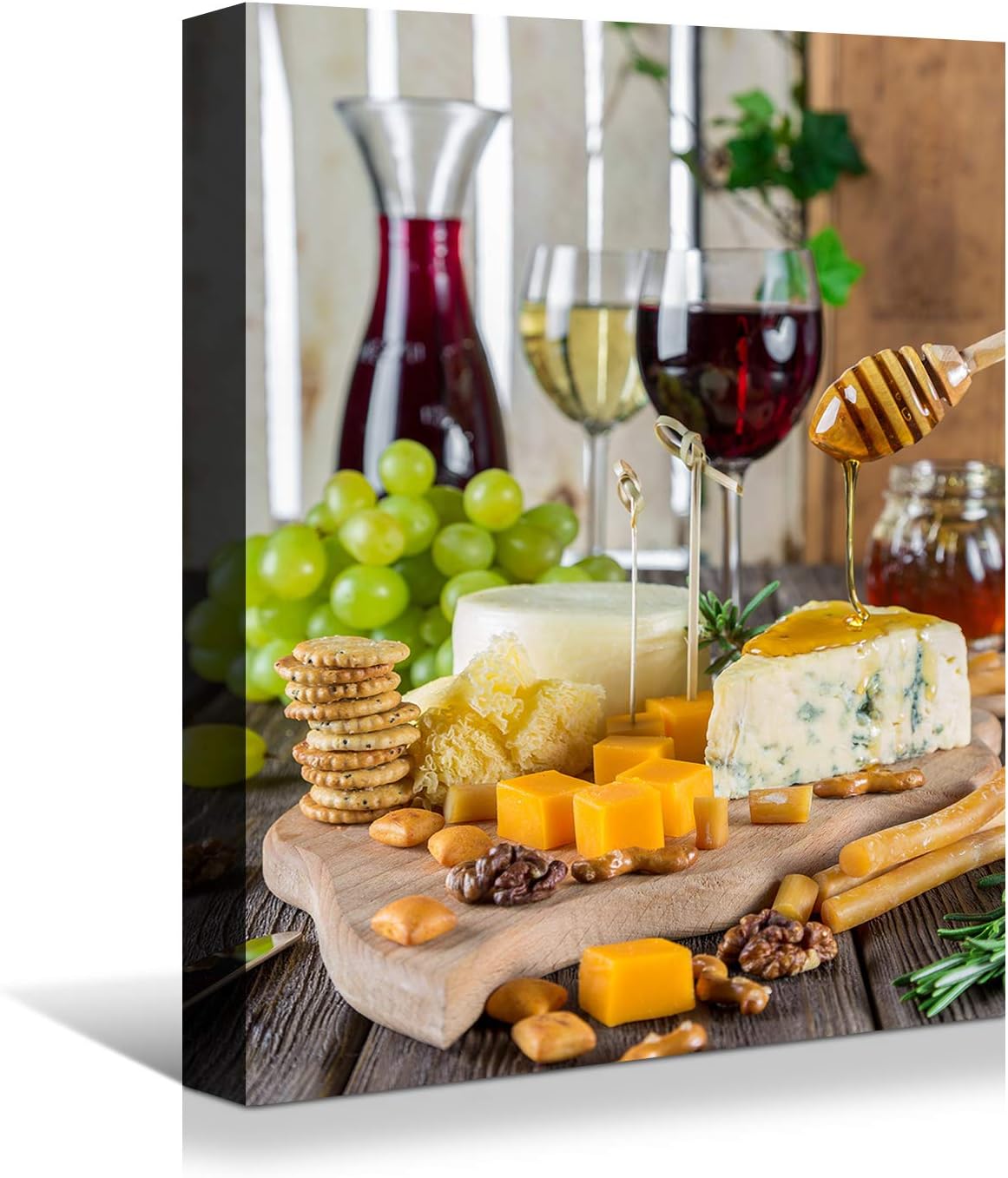Looife Cajun Kitchen Wall Art, 32x48 inch Boho Kitchen Canvas Wall Decor - Modern Art Deco Print with Wine & Food Motif, Ready to Hang for Dining Room & Bar