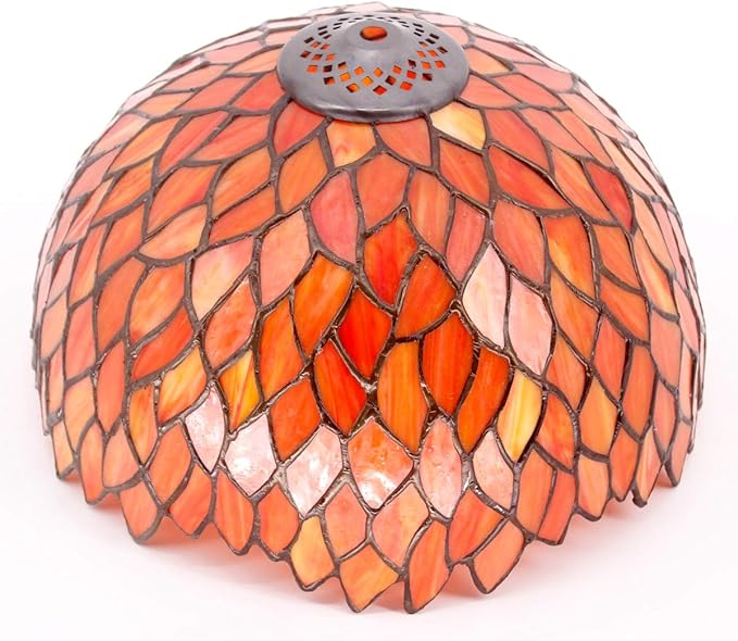 WERFACTORY Tiffany Lamp Stained Glass Table Lamp Red Wisteria Style Desk Bedside Reading Light 12X12X18 Inches Deco Bedroom Living Room Home Office S523R Series (A)