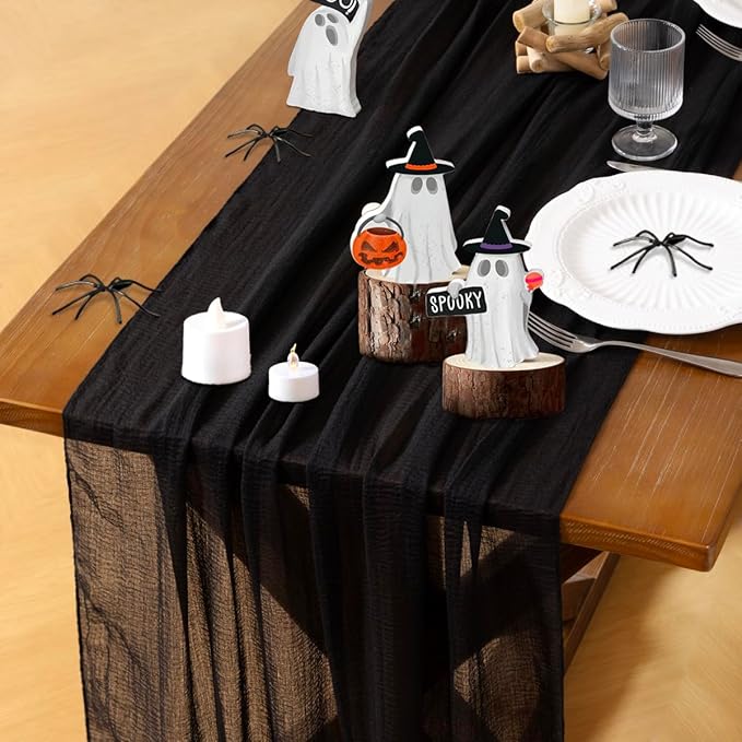 Socomi 6pcs Black Cheesecloth Table Runner Fall Thanksgiving Gauze 120 Inch Rustic Boho Cheese Cloth Runner for Wedding Party Baby Bridal Shower Centerpiece Decoration Holiday Home Decorations