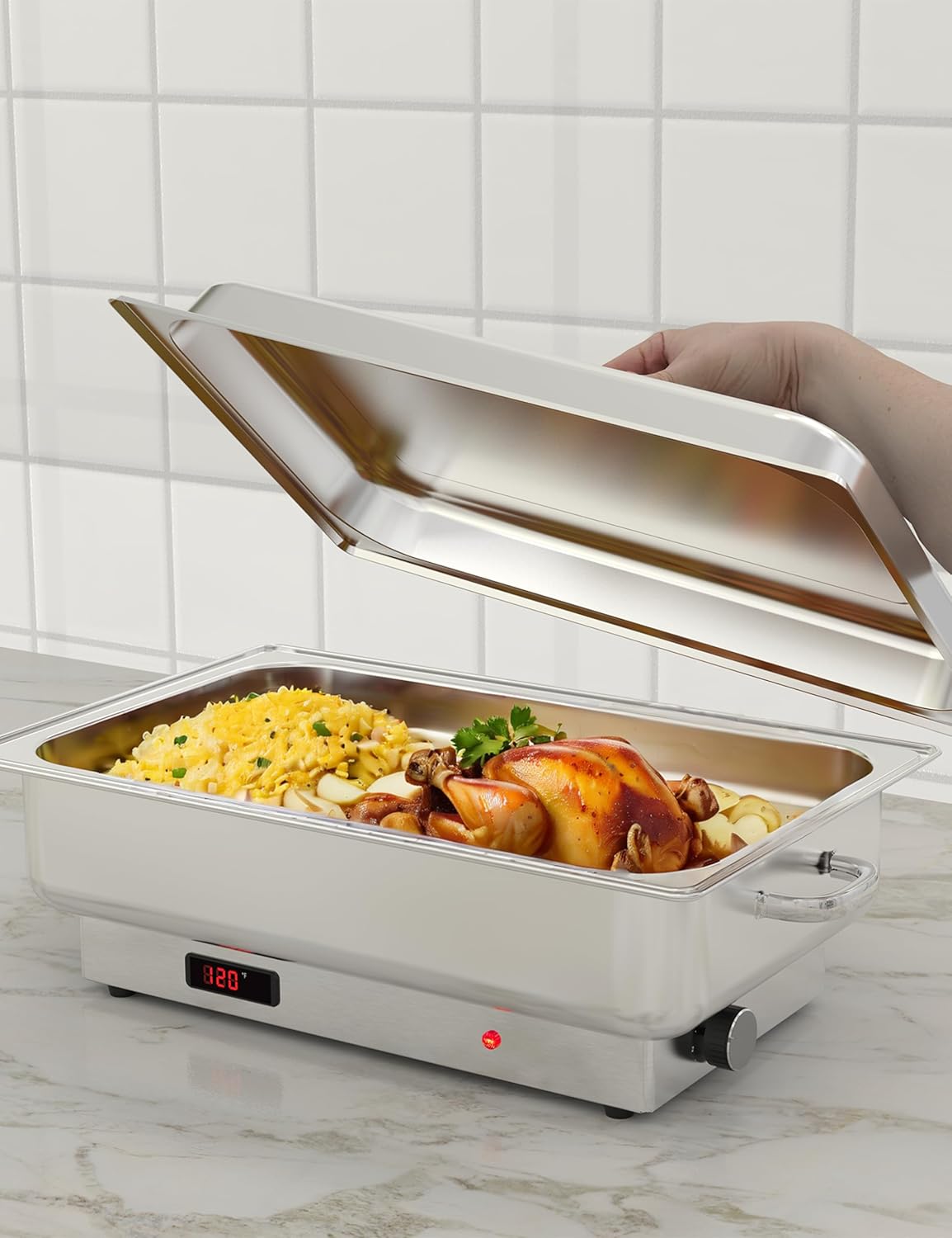 2 PACK Electric Chafing Dish Buffet Set 9QT Buffet Servers and Warmers Digital Display Temperature Warming Tray Stainless Steel Food Warmer for Parties Weddings Caterings