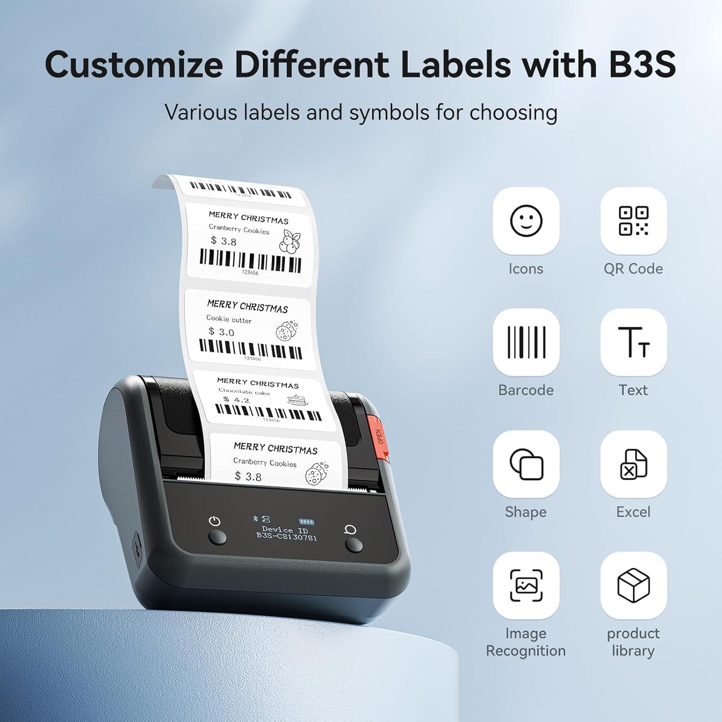 NIIMBOT B3S Label Maker Machine,3 Inch Thermal Label Printer,Portable Bluetooth Printer for Barcode, Address, Labeling,Good Choice for Home Office and Small Business